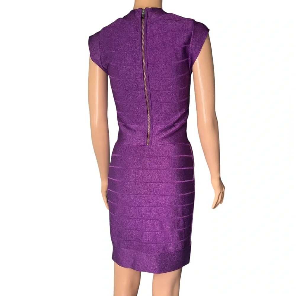 FRENCH CONNECTION Vintage SIZE 6 DEEP PURPLE BANDAGE BODYCON MINI stretchy DRESS - Picture 7 of 12